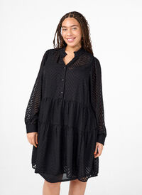 Teksturoitu lyhyt mekko röyhelökauluksella, Black, Model