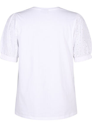 Zizzi Orgaanisesta puuvillasta valmistettu pusero, jossa on broderie anglaise -hihat, Bright White, Packshot image number 1