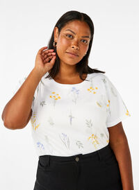 Kukkakuvioitu T-paita luomupuuvillaa, Bright W. AOP, Model