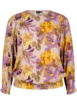 Zizzi Smock-pusero kukkakuviolla, Purple Flower, Packshot image number 0