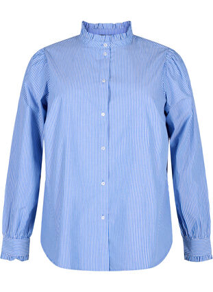 Zizzi Raidallinen paitapusero röyhelöillä, Princess Blue W. St., Packshot image number 0