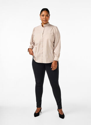 Zizzi Raidallinen paitapusero röyhelöillä, Silver Mink Stripe, Model image number 2