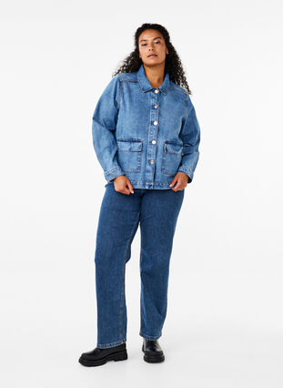 Zizzi Farkkupaitatakki taskuilla, Blue Denim, Model image number 2