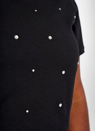Zizzi Puuvillainen T-paita tekojalokivillä, Black, Model image number 2