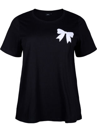 Zizzi Puuvillainen T-paita rusetilla, Black W. White, Packshot image number 0