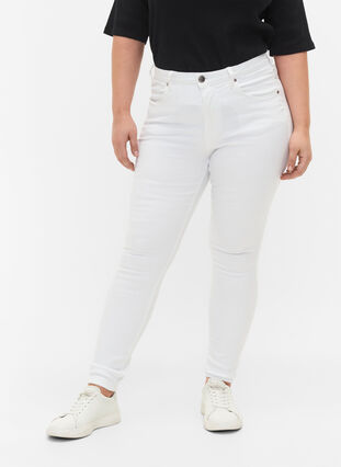 Zizzi Super slim Amy-farkut korkealla vyötäröllä, White, Model image number 2