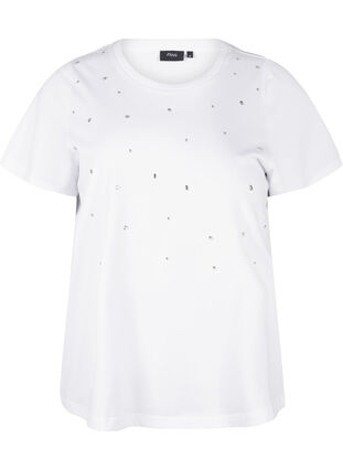 Zizzi Puuvillainen T-paita tekojalokivillä, Bright White, Packshot image number 0