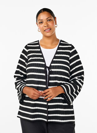 Zizzi Neuletakki nauhoilla, Black White stripe, Model image number 0