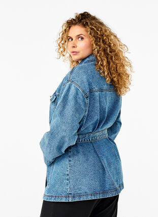 Zizzi Farkkutakki, jossa on solmittava vyö, Blue Denim, Model image number 1