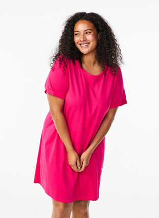 Zizzi Puuvillainen t-paitamekko, Bright Rose, Model image number 0