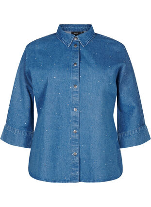 Zizzi Farkkupaita tekojalokivillä ja 3/4-pituisilla hihoilla, Bl. Denim Rhinestone, Packshot image number 0