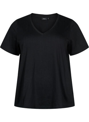 Zizzi Lyhythihainen perus t-paita v-pääntiellä, Black, Packshot image number 0