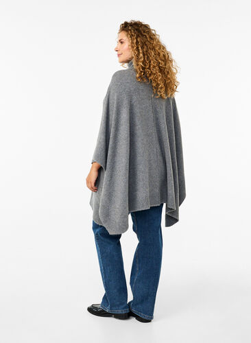 Zizzi Poncho korkealla kauluksella, Medium Grey Melange, Model image number 1