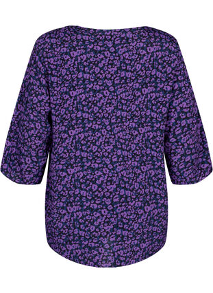 Zizzi Viskoosista valmistettu pusero 3/4-hihoilla, Purple Leo AOP, Packshot image number 1
