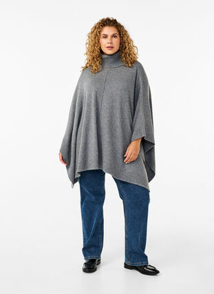 Zizzi Poncho korkealla kauluksella, Medium Grey Melange, Model image number 2