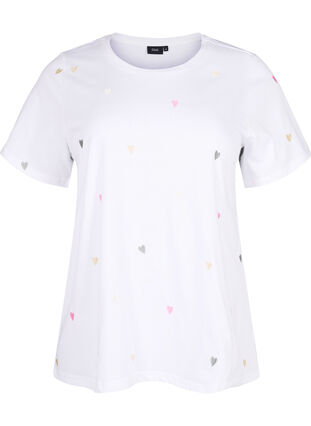 Zizzi Luomupuuvillasta valmistettu T-paita sydämillä, Bright W. Love Emb., Packshot image number 0
