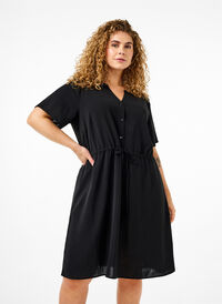 Lyhythihainen mekko, jossa on solmimisnauha vyötäröllä, Black, Model