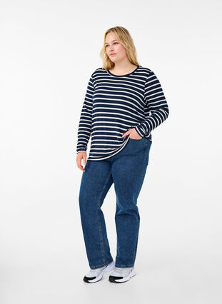 Zizzi Pitkähihainen raidallinen pusero, Evening Blue Stripe, Model image number 2