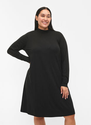 Zizzi FLASH – Pitkähihainen mekko poolokauluksella, Black, Model image number 0