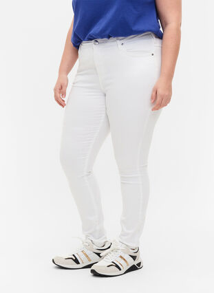 Zizzi Korkeavyötäröiset super slim Amy-farkut, White, Model image number 2