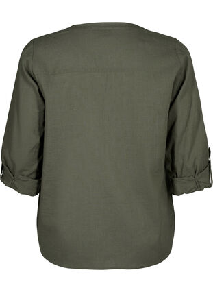 Zizzi Puuvillainen paitapusero v-aukolla, Thyme, Packshot image number 1