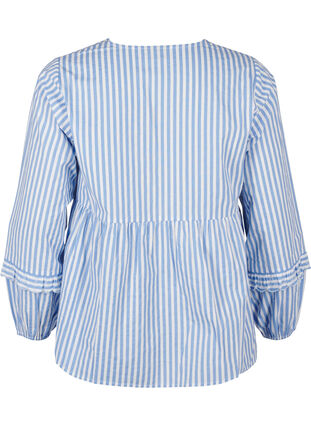 Zizzi Raidallinen pusero, jossa on avoin etuosa ja kirjottuja yksityiskohtia, C. Blue White Stripe, Packshot image number 1
