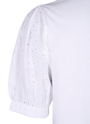 Zizzi Orgaanisesta puuvillasta valmistettu pusero, jossa on broderie anglaise -hihat, Bright White, Packshot image number 3