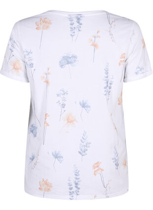 Zizzi Kukkakuvioitu T-paita luomupuuvillaa, White W. Blue flower, Packshot image number 1
