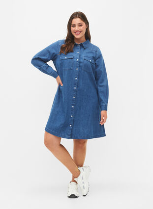 Zizzi Farkkumekko napeilla, Blue Denim, Model image number 2