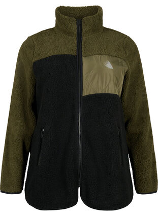 Zizzi Teddykangas-takki, jossa on kontrastivärit, Forest Night comb., Packshot image number 0