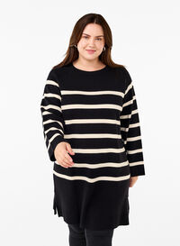 Neulemekko, jossa on pyöreä pääntie ja halkio., Black Birch Stripes, Model