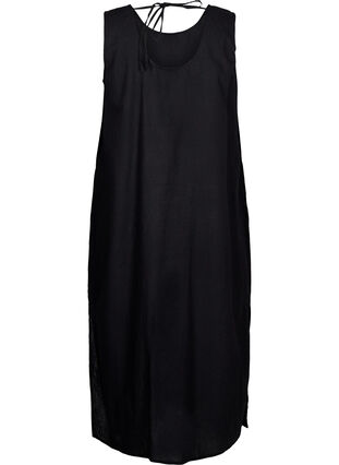 Hihaton mekko puuvillan ja pellavan sekoitteesta, Black, Packshot image number 1