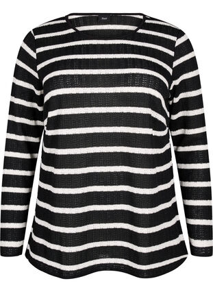 Zizzi Raidallinen ja pitkähihainen pusero, Black Sand Stripe, Packshot image number 0