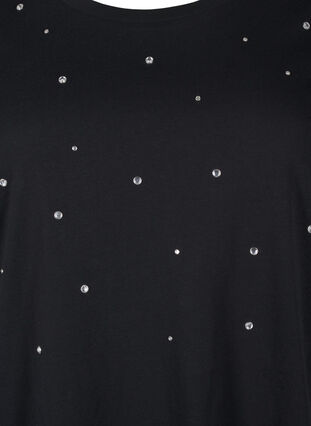 Zizzi Puuvillainen T-paita tekojalokivillä, Black, Packshot image number 2
