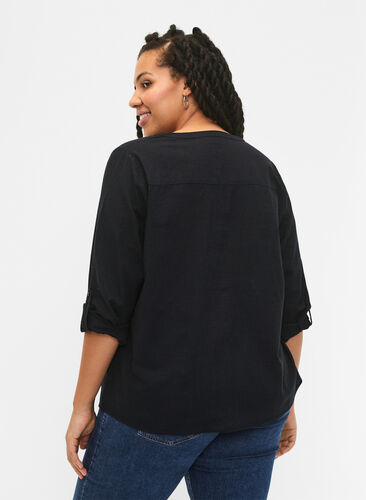Zizzi Puuvillainen paitapusero v-aukolla, Black, Model image number 1