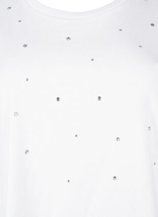 Zizzi Puuvillainen T-paita tekojalokivillä, Bright White, Packshot image number 2