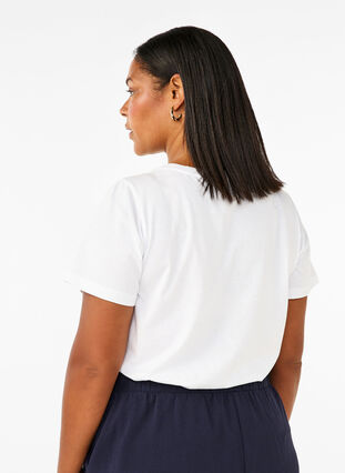 Zizzi Puuvillainen T-paita tekojalokivillä, Bright White, Model image number 1