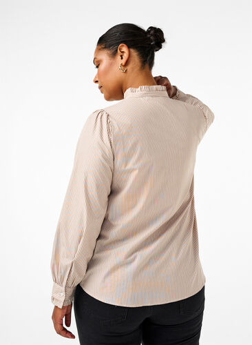Zizzi Raidallinen paitapusero röyhelöillä, Silver Mink Stripe, Model image number 1