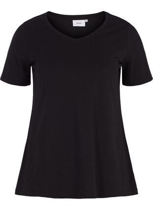 Zizzi Yksivärinen puuvillainen T-paita, Black, Packshot image number 0
