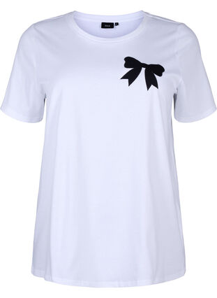 Zizzi Puuvillainen T-paita rusetilla, Bright Wh. W. Black , Packshot image number 0