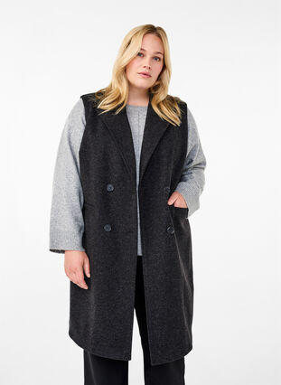 Zizzi Pitkä, villaiselta näyttävä liivi, Dark Grey Melange, Model image number 0