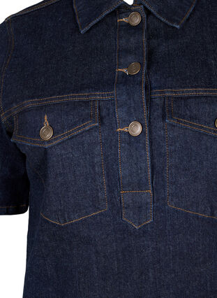 Zizzi Farkkumekko, jossa on lyhyet hihat ja rintataskut, Dark Blue Denim, Packshot image number 2