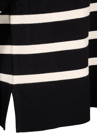 Zizzi Raidallinen neulepusero 3/4-pituisilla hihoilla, Black Birch Stripes, Packshot image number 3