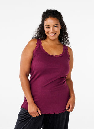 Zizzi Top with lace trim, Fig, Model image number 0