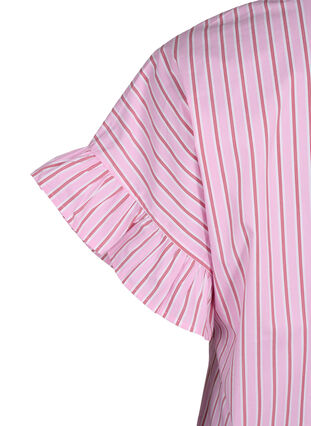 Zizzi Raidallinen pusero, jossa on peplum ja röyhelöitä, Pink Red Stripe, Packshot image number 3