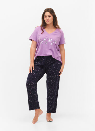 Zizzi Puuvillaiset pyjamahousut printillä, Night Sky Dot, Model image number 0