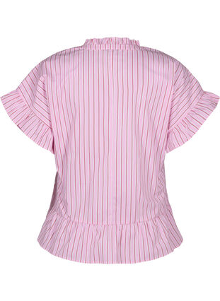 Zizzi Raidallinen pusero, jossa on peplum ja röyhelöitä, Pink Red Stripe, Packshot image number 1