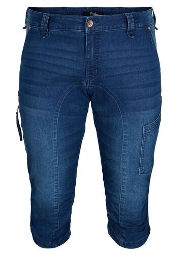 Zizzi Slim fit farkkucaprit taskuilla, Dark blue denim, Packshot image number 0