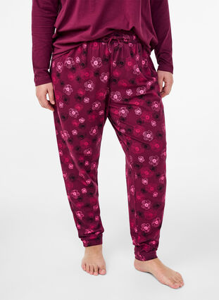 Zizzi Puuvillaiset pyjamahousut printillä, Fig Flower AOP, Model image number 2