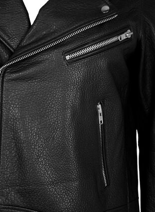 Zizzi Nahkainen biker-takki taskuilla, Black, Packshot image number 2